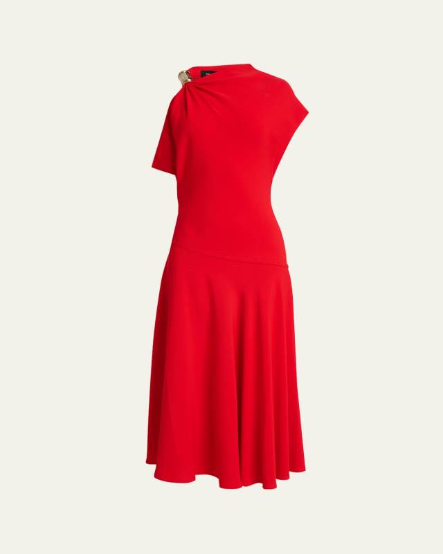 Rue Gathered Shoulder Crepe Midi Dress